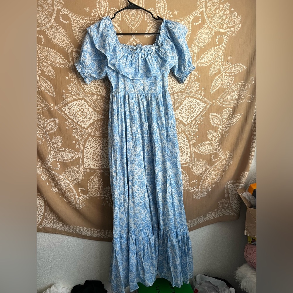 NWT LoveShackFancy Tara Maxi Dress in Spa Blue - Picture 2 of 5